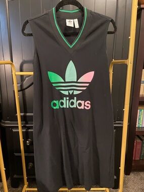 Adidas Trefoil Gradient Tank Dress - Black with Green & Pink NWOT
